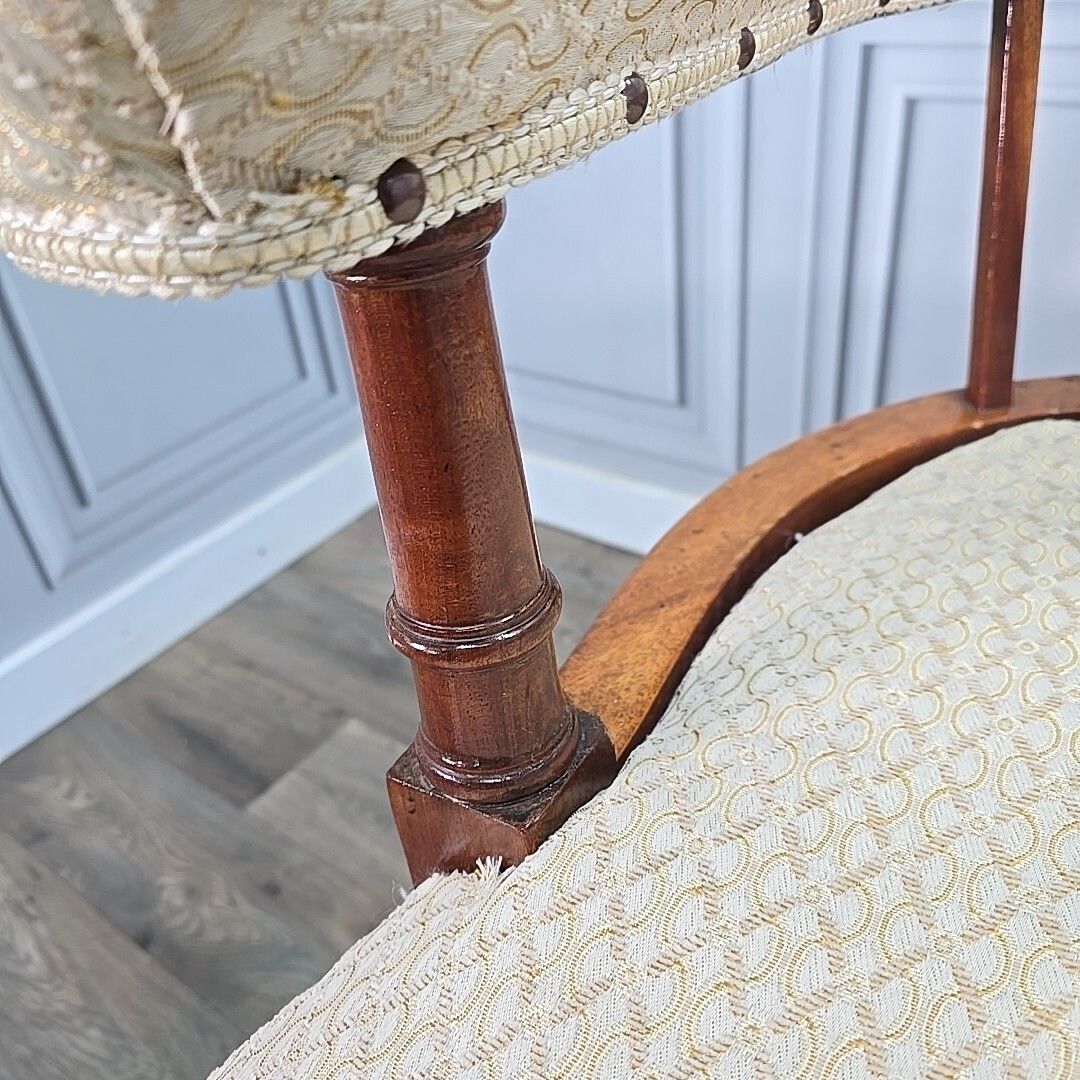 Antique Edwardian Armchair Button Back Tub Conversation Chair Wooden Victorian photo buy