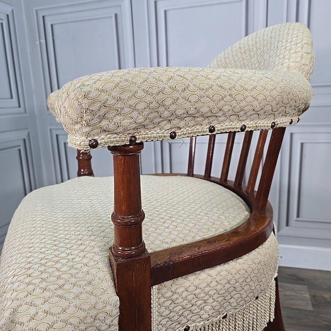 290.0 Antique Edwardian Armchair Button Back Tub Conversation Chair Wooden Victorian photo
