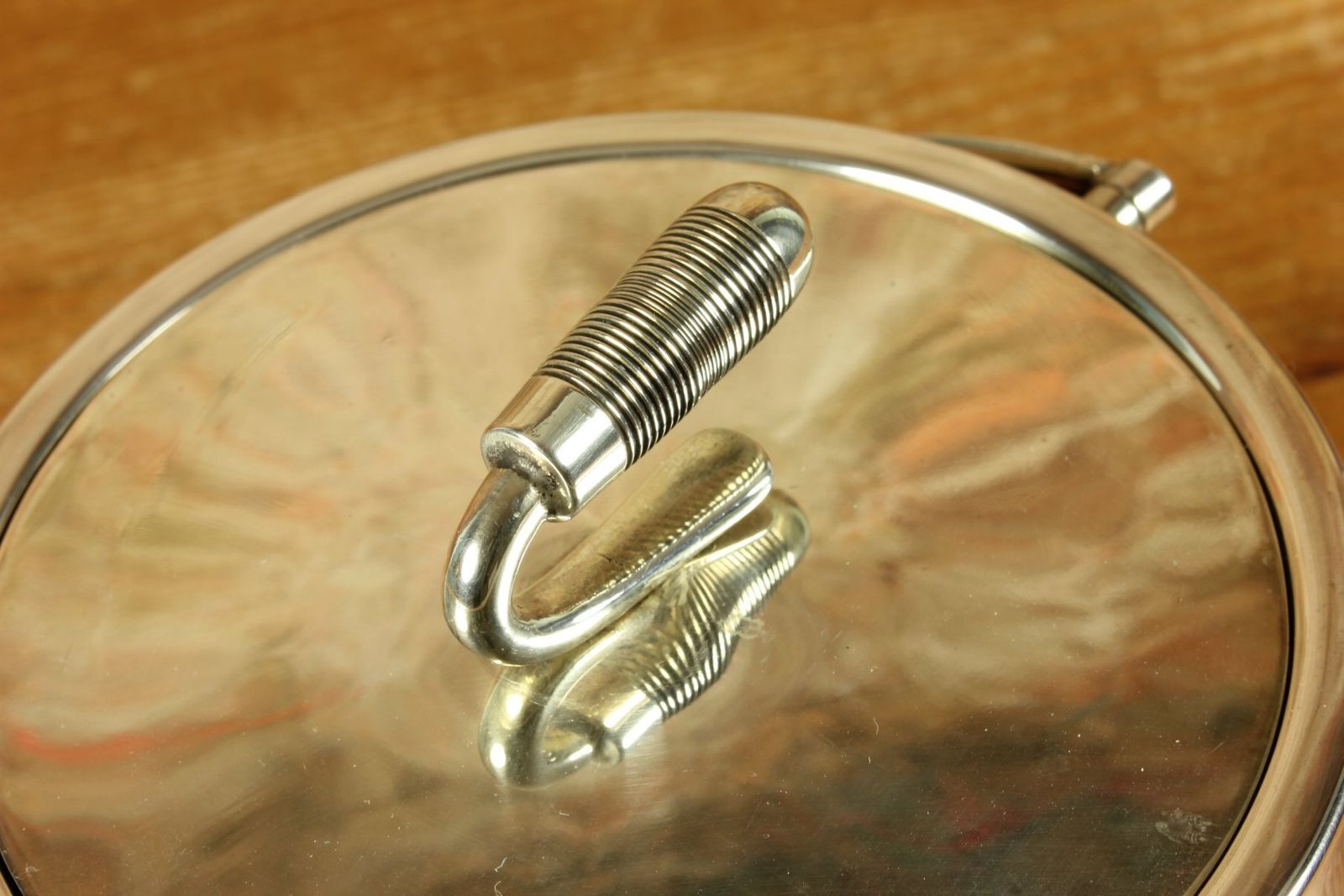 Home Decor Antique Curling Stone Ice Bucket. English Oak & Silver Plate Ice Pail photo