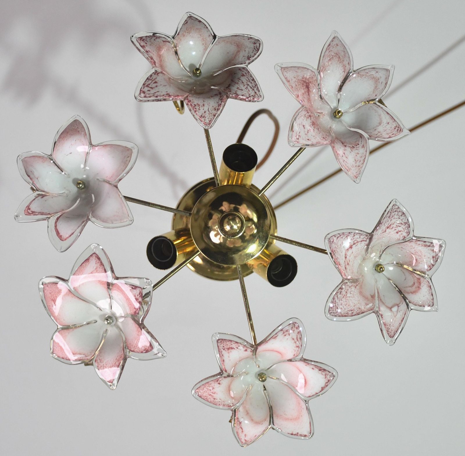 photo vinterior Set Of 2 Charming Murano Vintage Ceiling Light Pink Flowers, 1970s