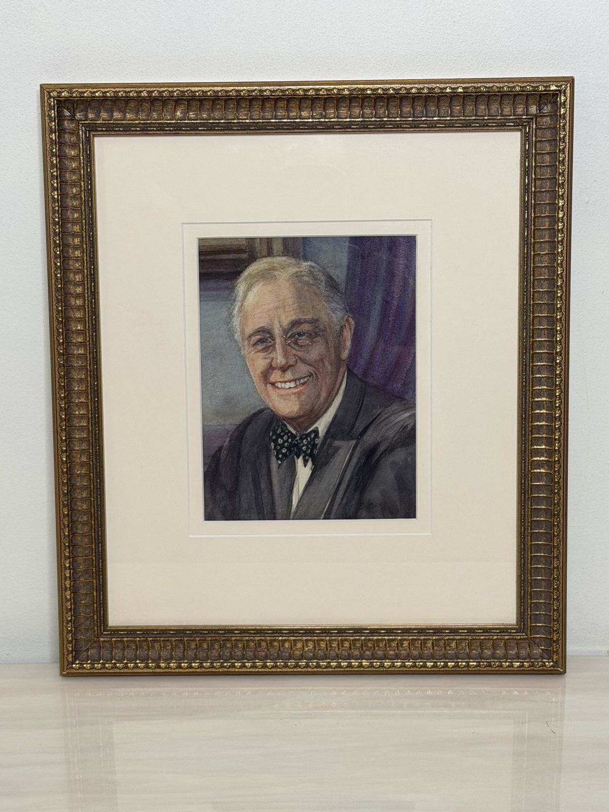 Franklin D. Roosevelt Portrait Watercolou Signed Mid Century Painting With Birmingham Provenance photo furniture