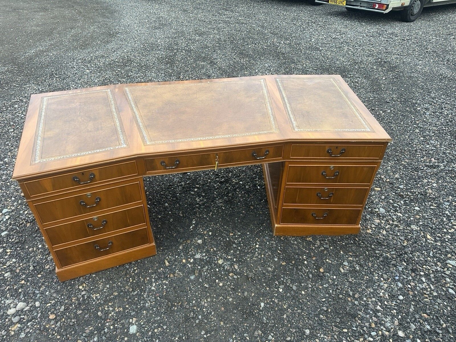 Substantial Antique Captains Banker Desk Green Leather Twin Pedestal Partner #59 photo Furniture