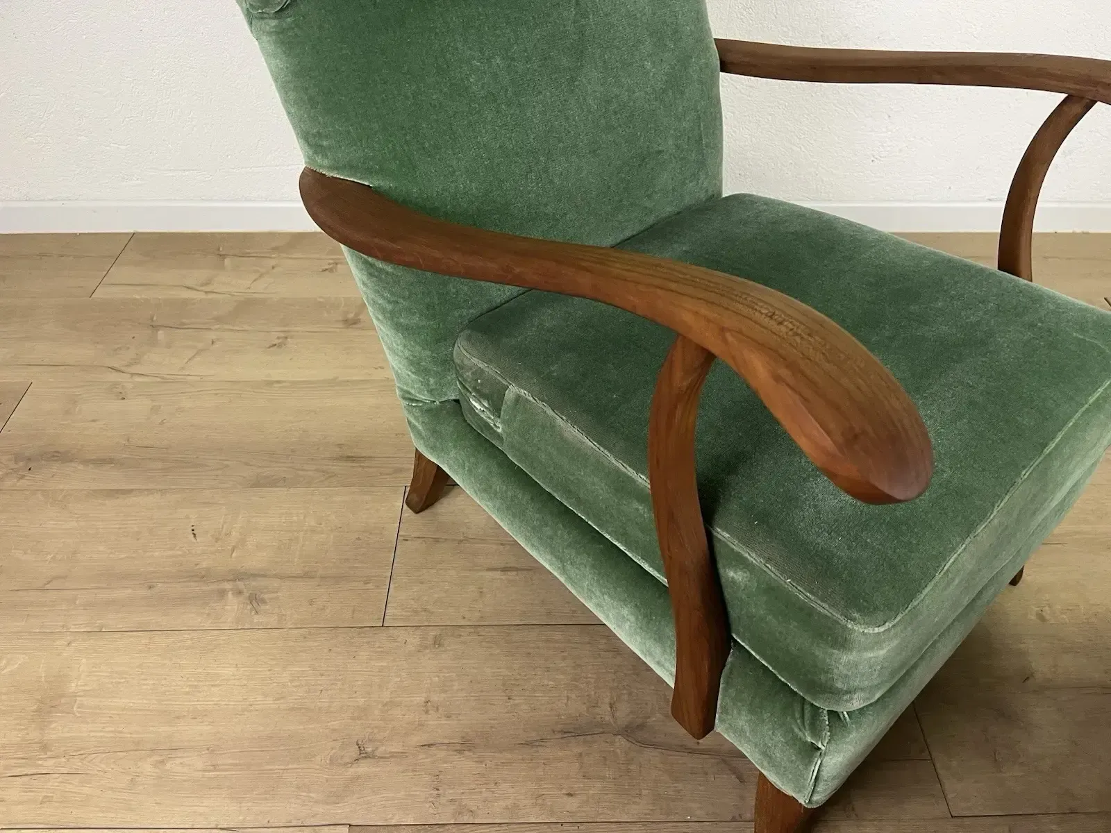 Buffa 1950s Vintage Design Wooden Footstool With Green Velvet photo vinterior