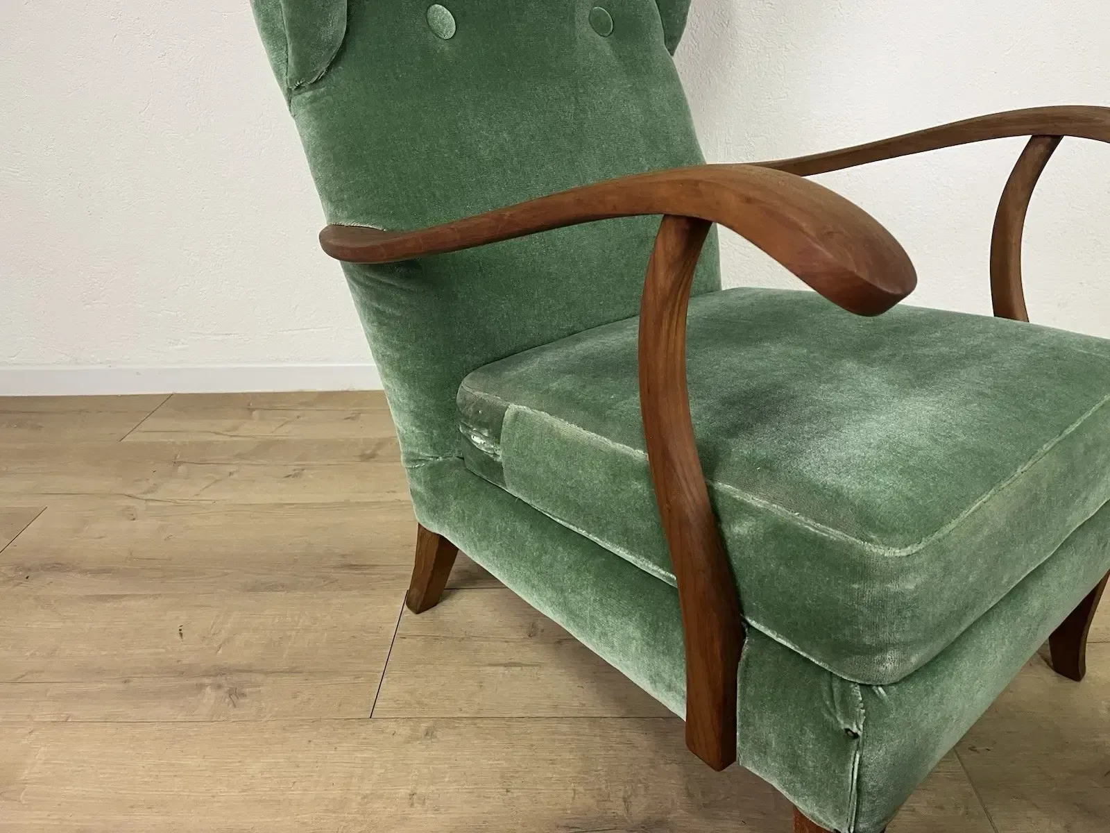 Buffa 1950s Vintage Design Wooden Footstool With Green Velvet photo buy