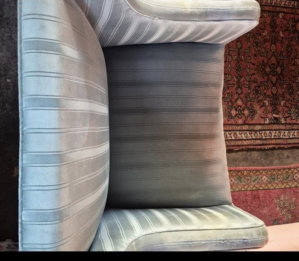 Super Pair Of Shell Leg Blue Vintage Antique Stripey Silky Edwardian Armchairs photo Furniture