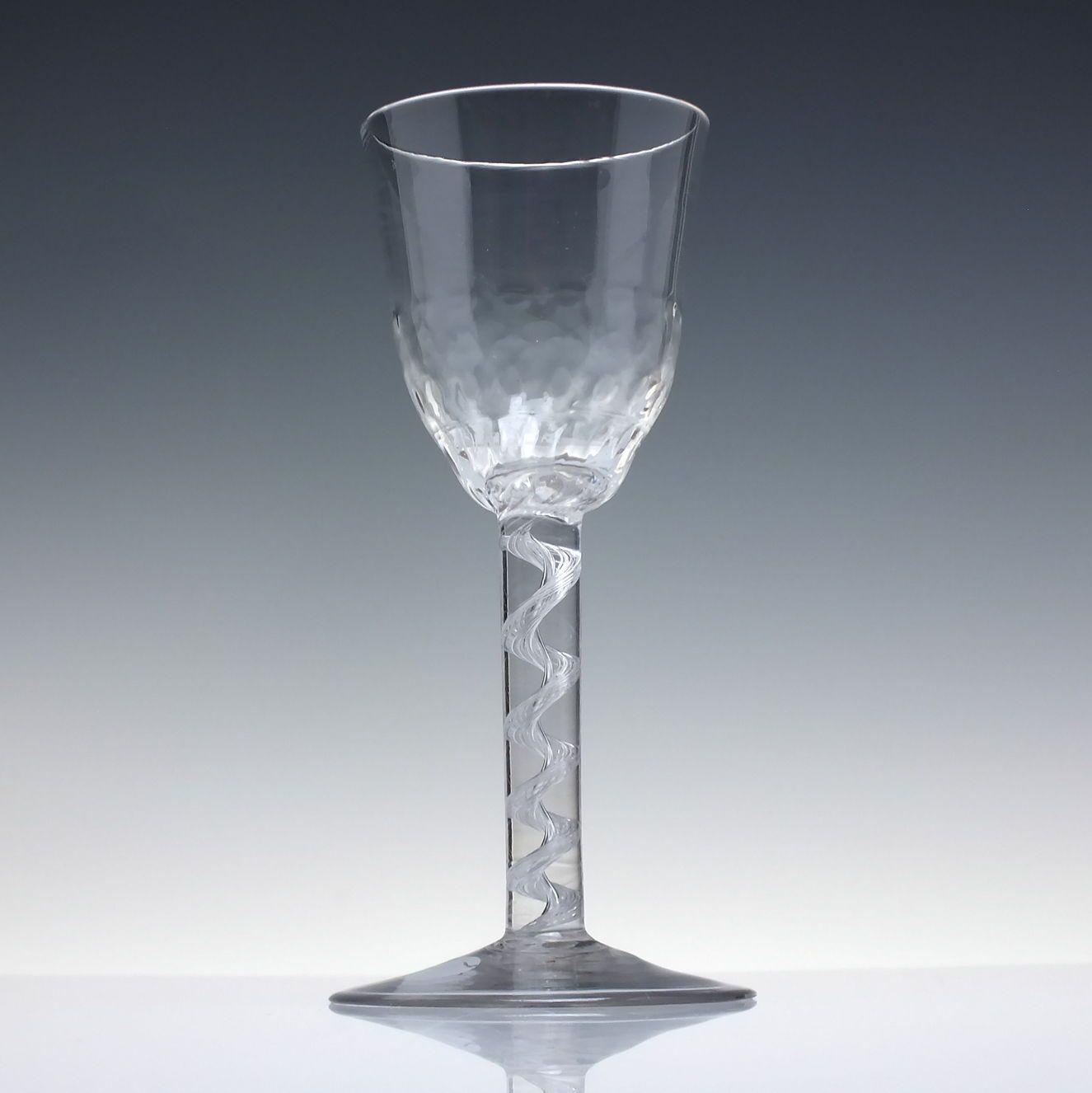 Rare Nut Moulded Ogee Bowl On 18th Century Air Twist Wine Glass C1750