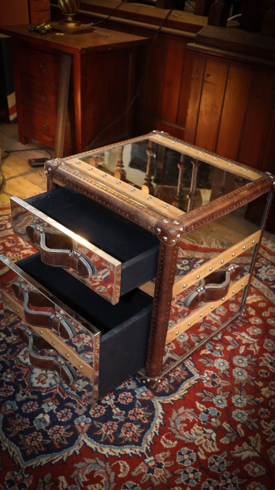Stunning Timothy Oulton Stoneyhurst Sidetable Bedside Leather Shiny Steel photo buy