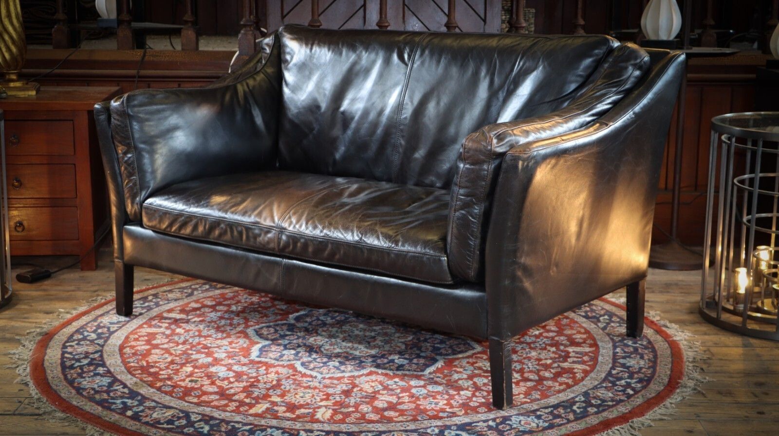 Furniture Stunning Timothy Oulton Halo Reggio 2 Seater Leather Sofa Destroyed Black photo