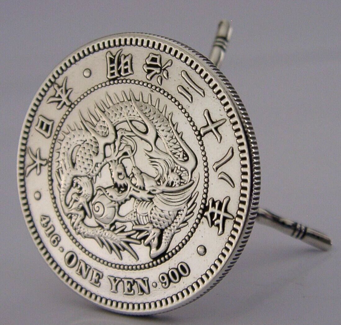 Chinese C1875 Yen Coin Solid Silver Miniature Dolls House Toy Table C1900