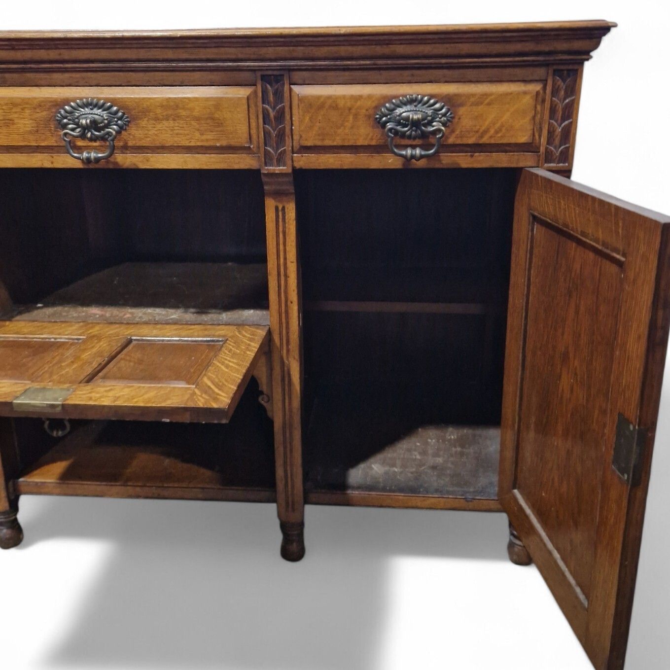 photo furniture Victorian Oak Sideboard Carved Cabinet 3 Door 3 Drawer Ornate Side Cupboard