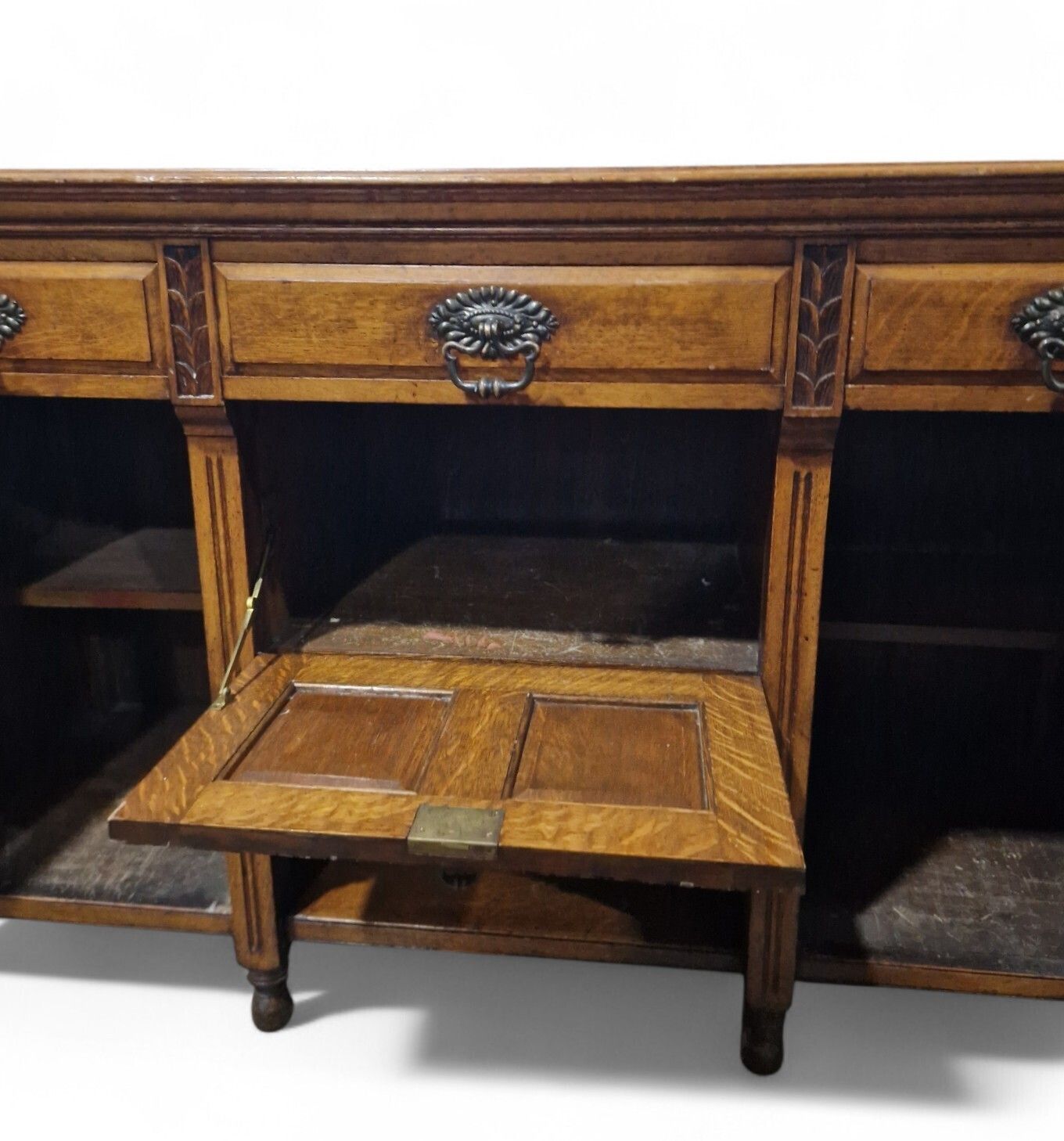 photo for sale Victorian Oak Sideboard Carved Cabinet 3 Door 3 Drawer Ornate Side Cupboard