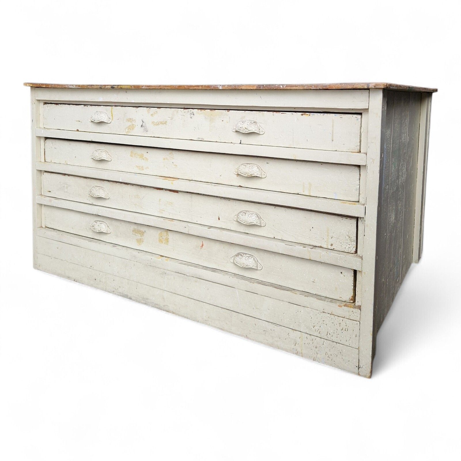 Antique Plan Chest Of 4 Drawers Artist Studio Paint Splatter Large Vintage photo Furniture