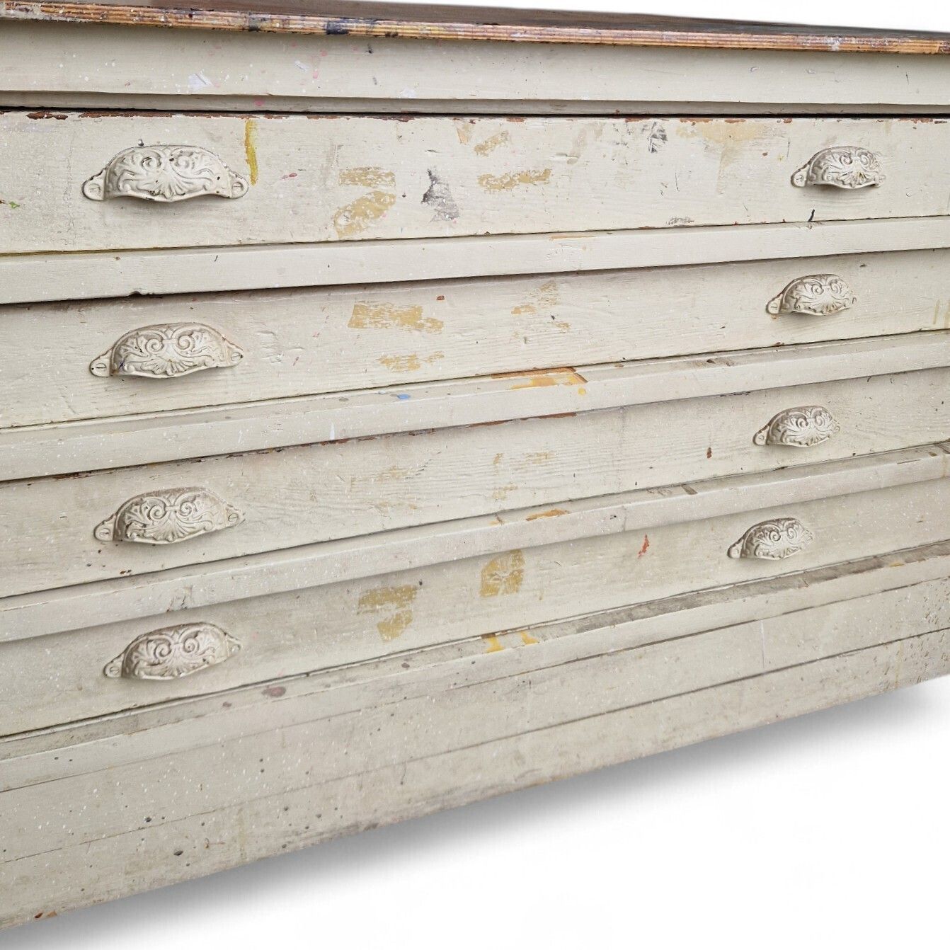 photo for sale Antique Plan Chest Of 4 Drawers Artist Studio Paint Splatter Large Vintage