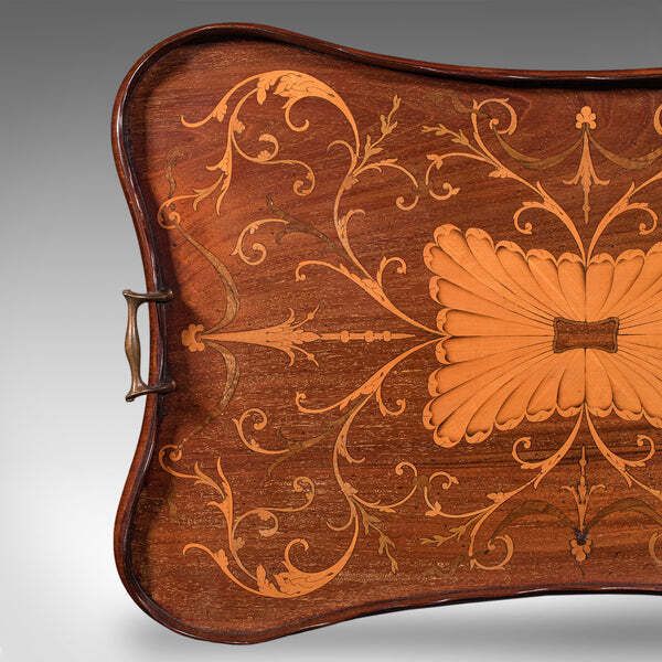 Antique Butler's Serving Tray, English, Afternoon Tea Platter, Inlay, Victorian photo vinterior
