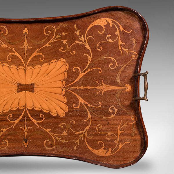 Antique Butler's Serving Tray, English, Afternoon Tea Platter, Inlay, Victorian photo vintage