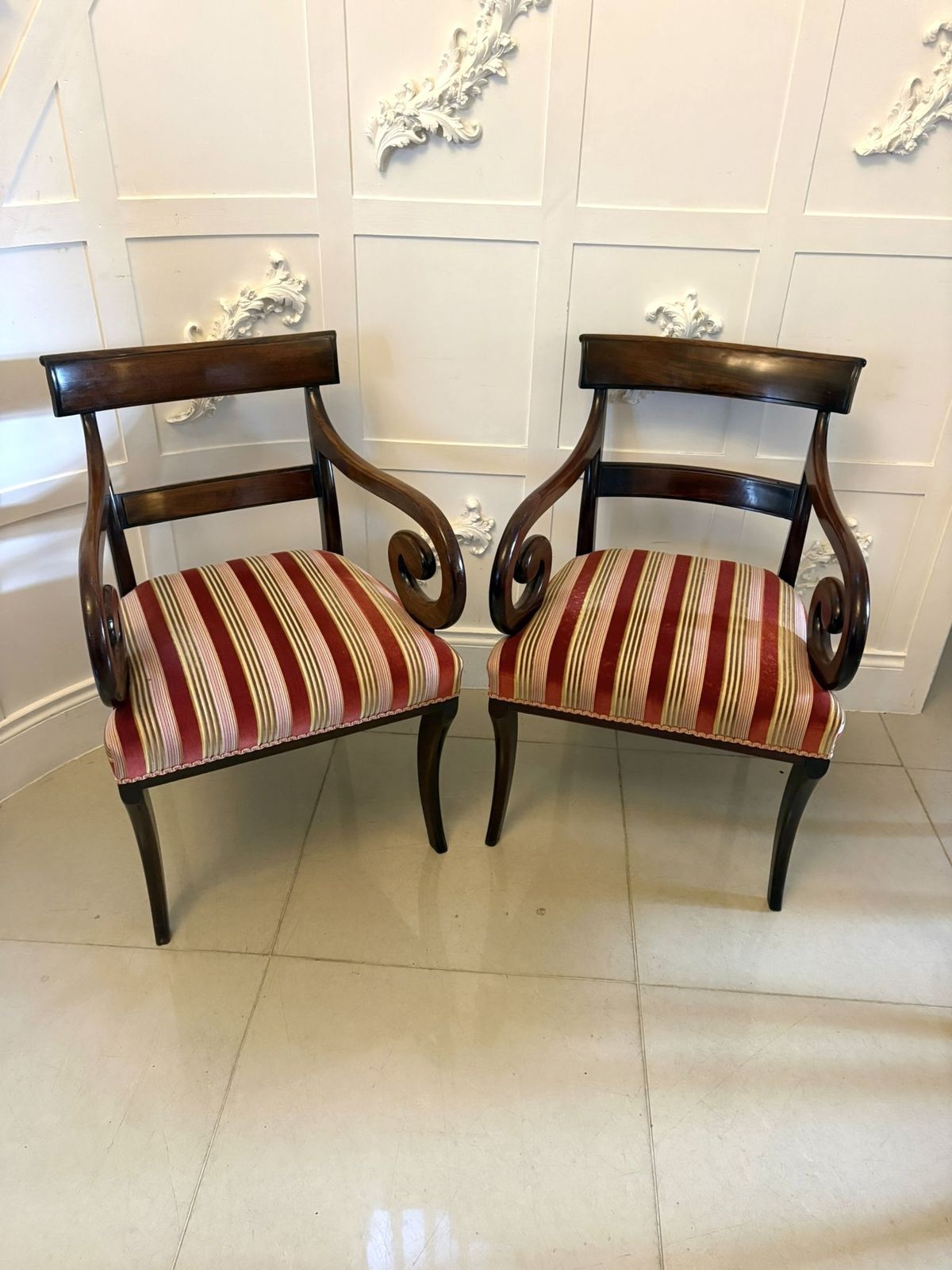 Antique Mahogany Dining Chairs Set Of Eight Including Two Carvers Scroll Arms photo buy