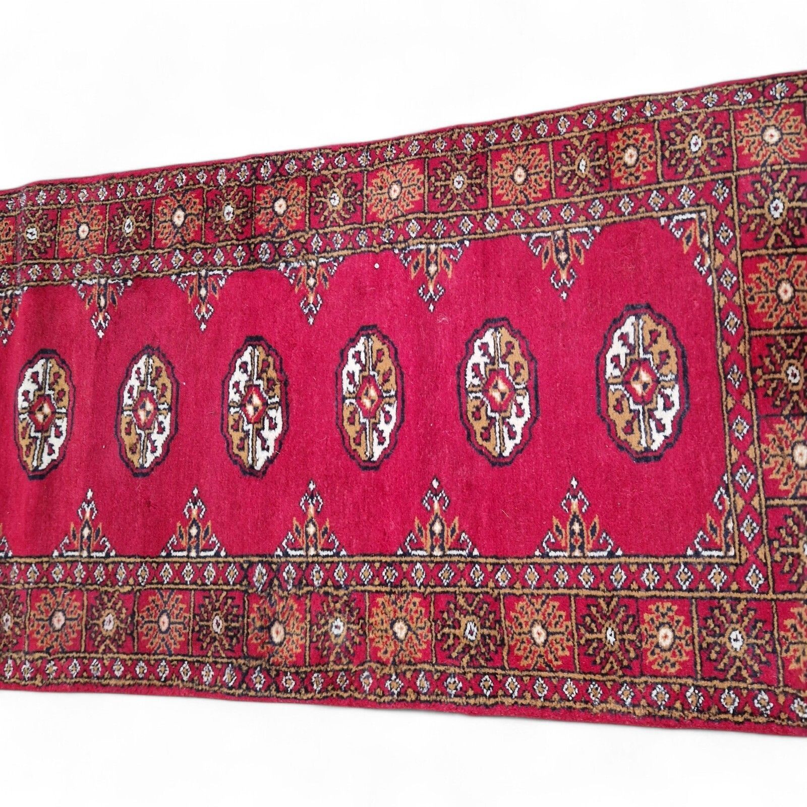 Traditional Long Carpet Runner Red Medallion Pattern Hallway Rug Fringed 251cm photo Textiles