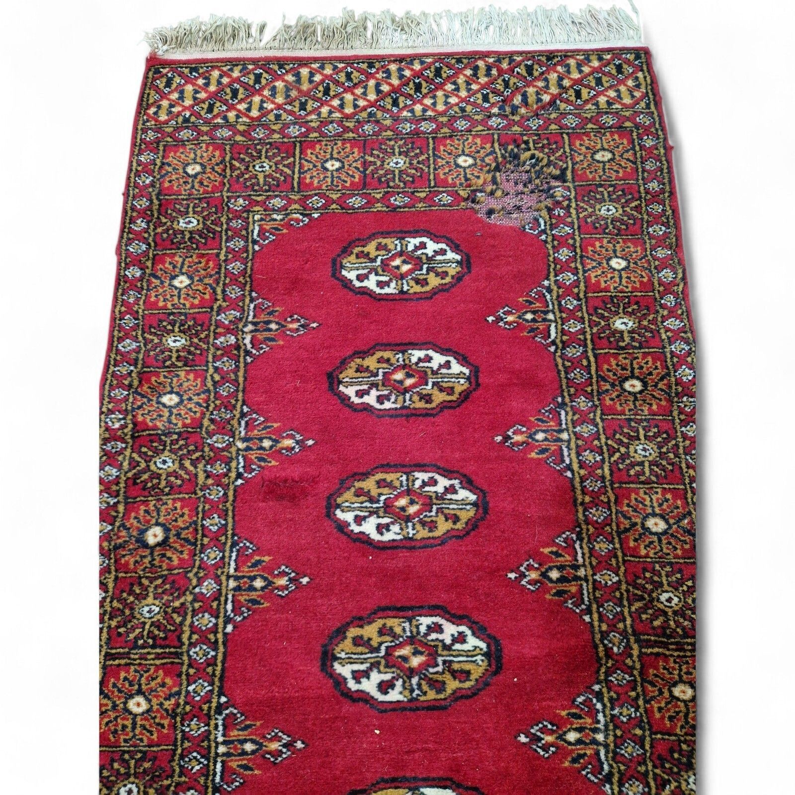 photo for sale Traditional Long Carpet Runner Red Medallion Pattern Hallway Rug Fringed 251cm