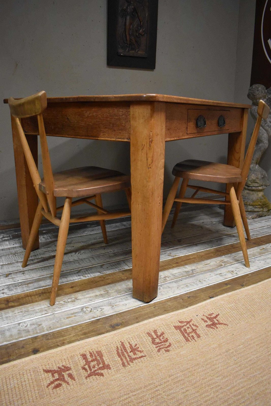 photo vintage Vintage Oak Bakers Prep Kitchen Scullery Dining Table