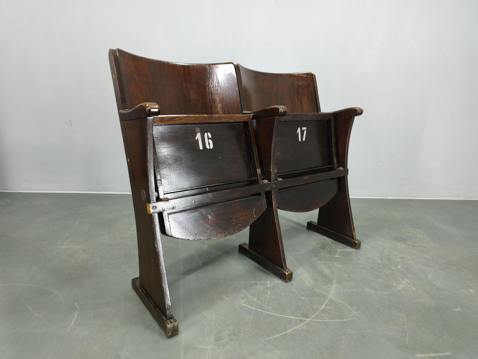 1940s Thonet Cinema Double Seat, Beech Wood Theater Bench photo furniture