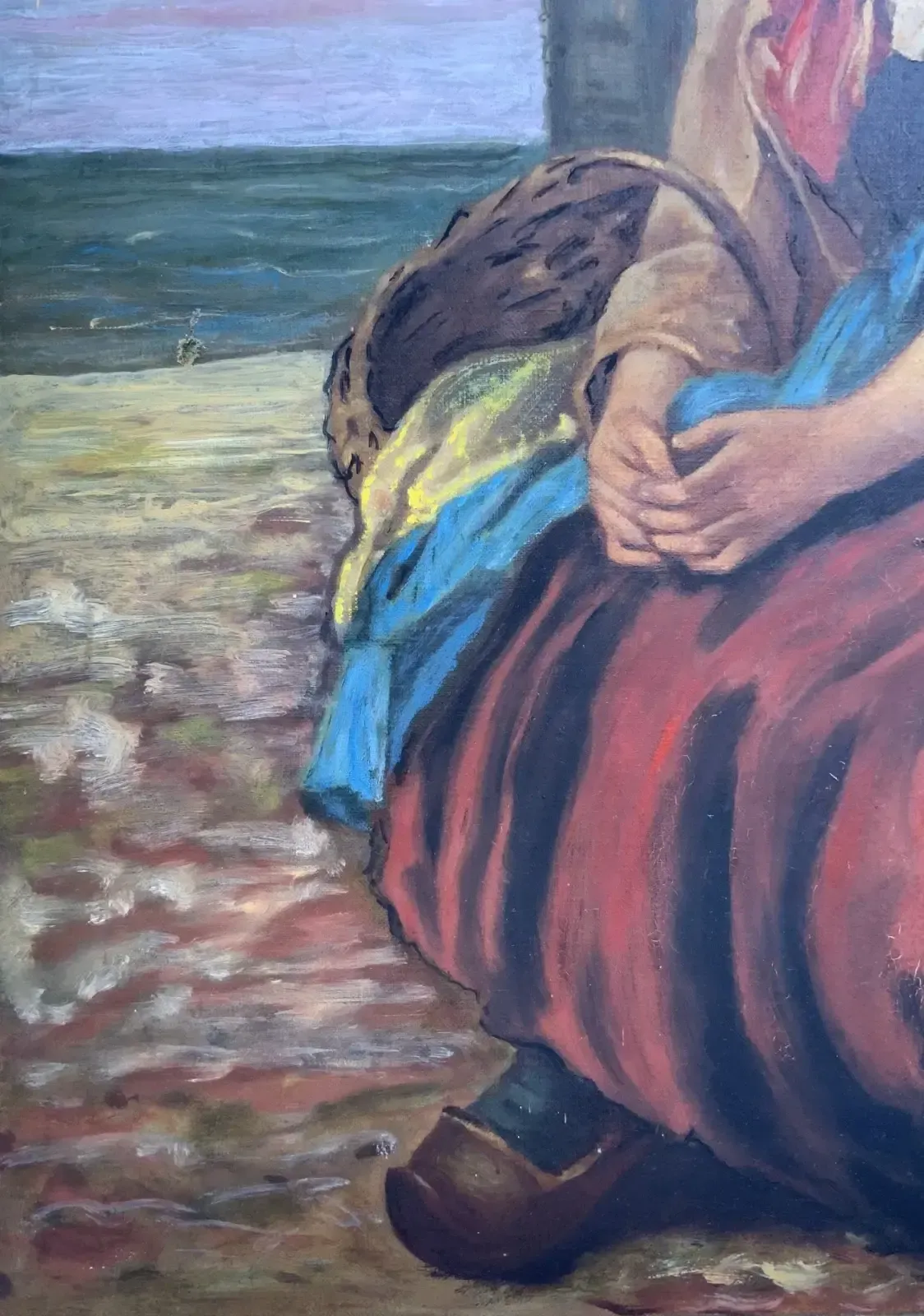 Art Original Antique Portrait Oil Painting Of A Dutch Fisher Girl 19th Century photo