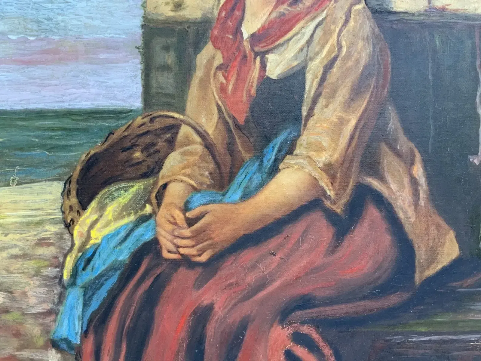 399.0 Original Antique Portrait Oil Painting Of A Dutch Fisher Girl 19th Century photo
