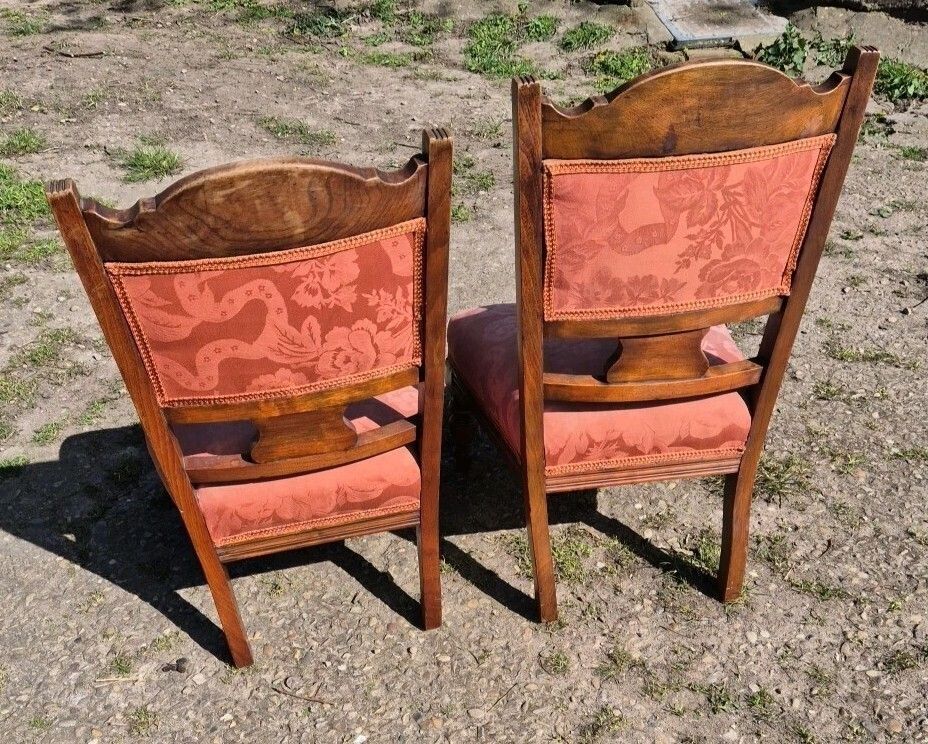 Pair Of Antique Walnut Low Side/Bedroom Chairs photo vintage