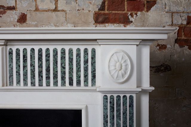 1920s Copy Of A Regency Marble Fireplace With Green Verdi Inlay photo for sale