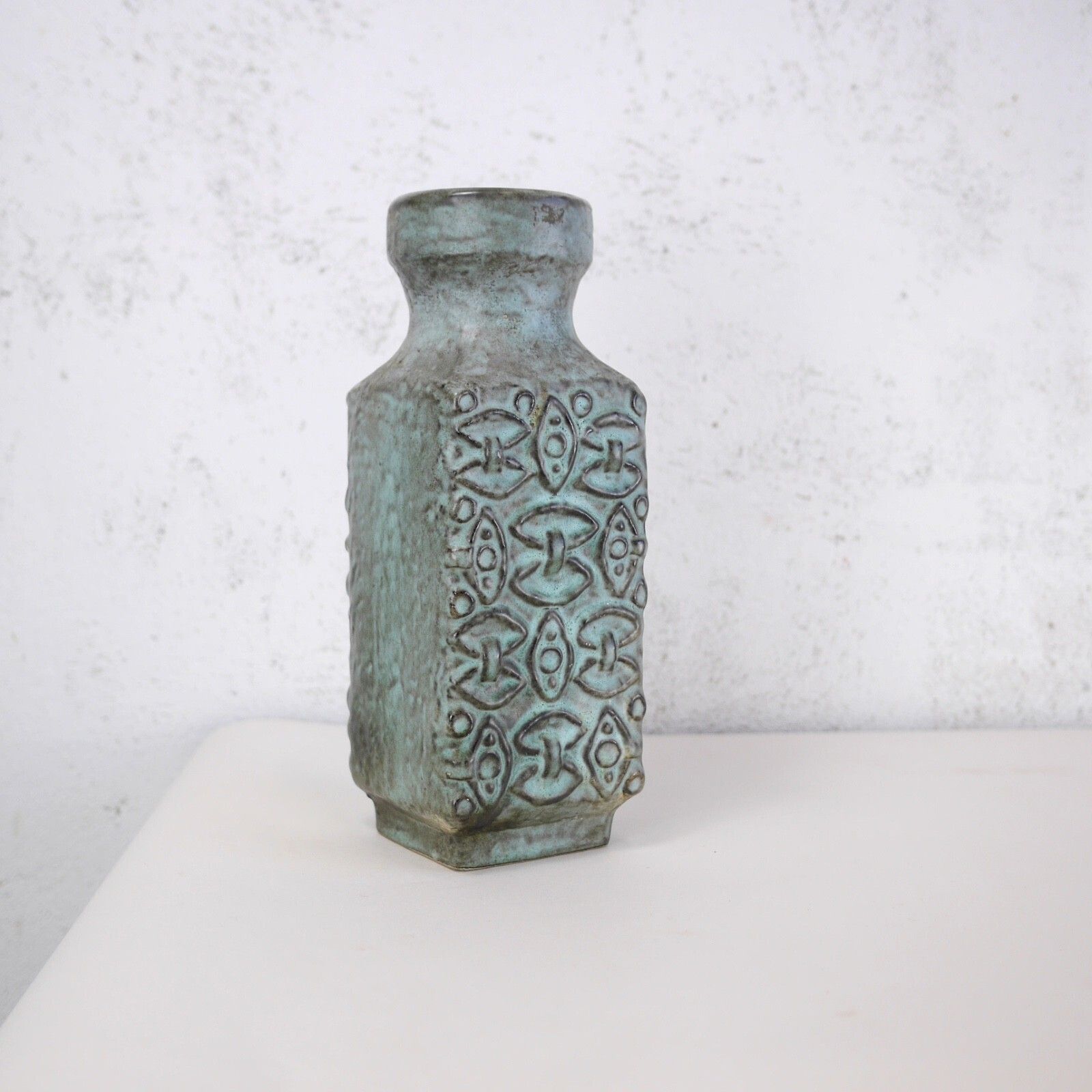 Vintage West German Mid Century Fat Lava Blues Greens Bay Vase #103151 photo Home Decor