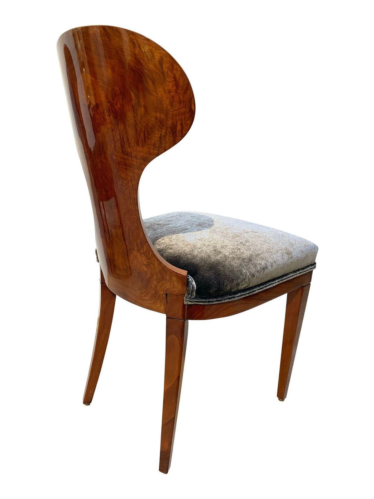 Set Of Four Austrian Biedermeier Chairs, Ash Veneer, Grey Velvet, Circa 1890 photo vinterior