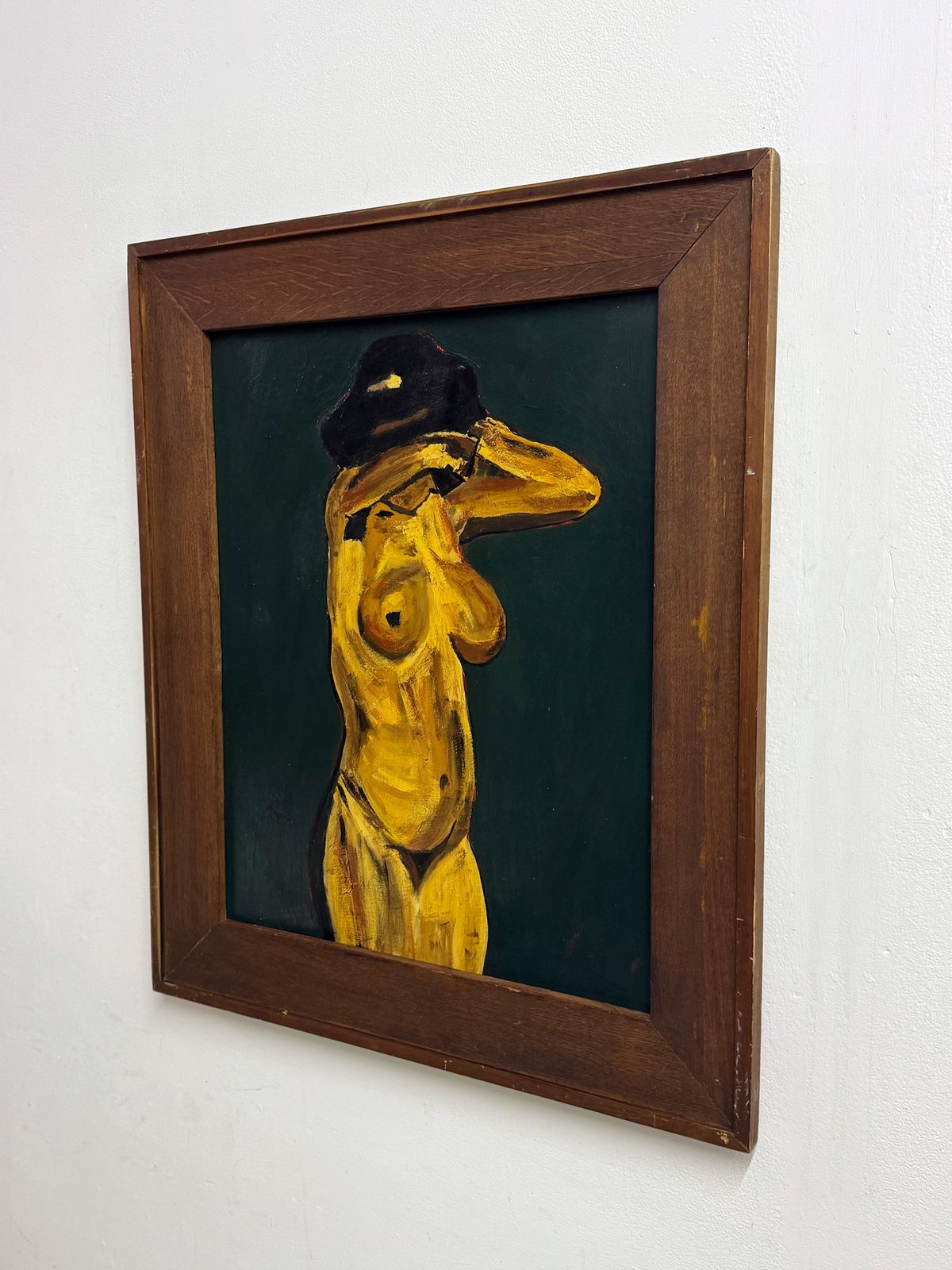 Mid Century Nude Female Figure Expressionist Oil Painting photo furniture