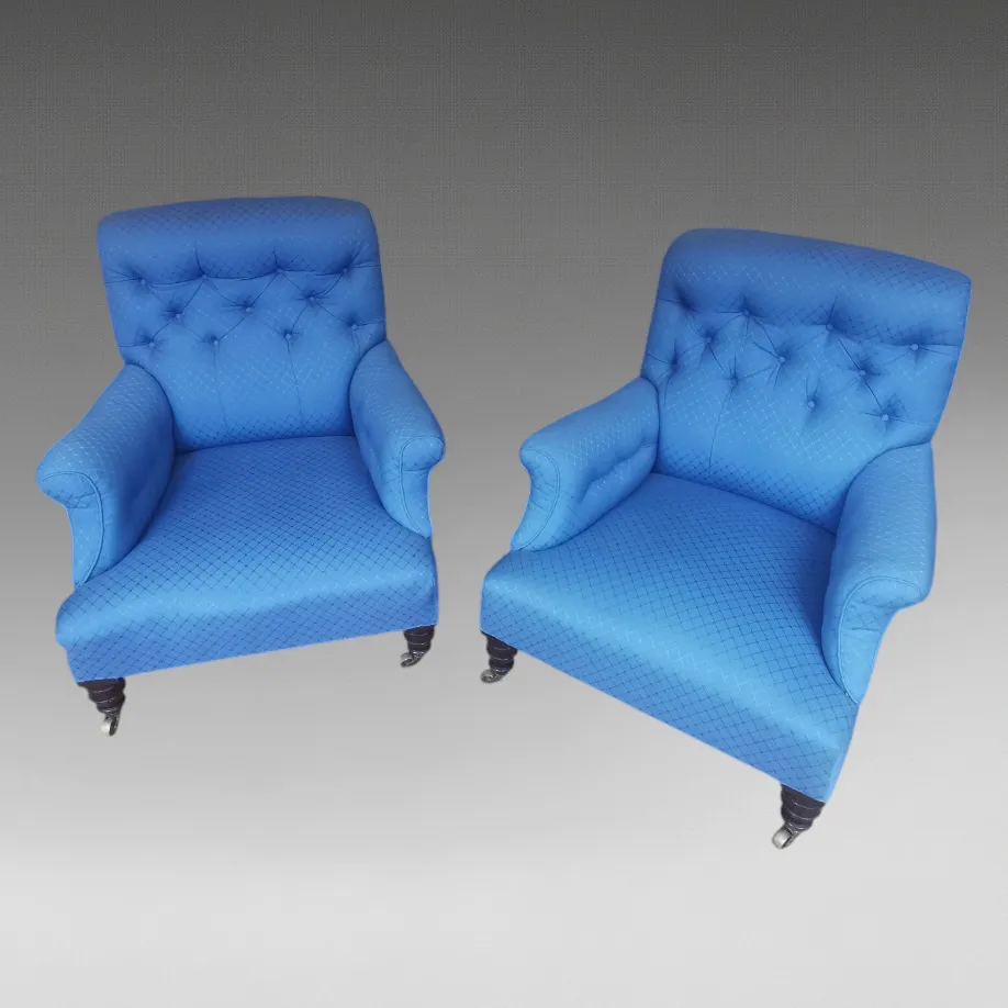 A Pair Of Late 19th Century Button Back ‘Howard’ Style Armchairs