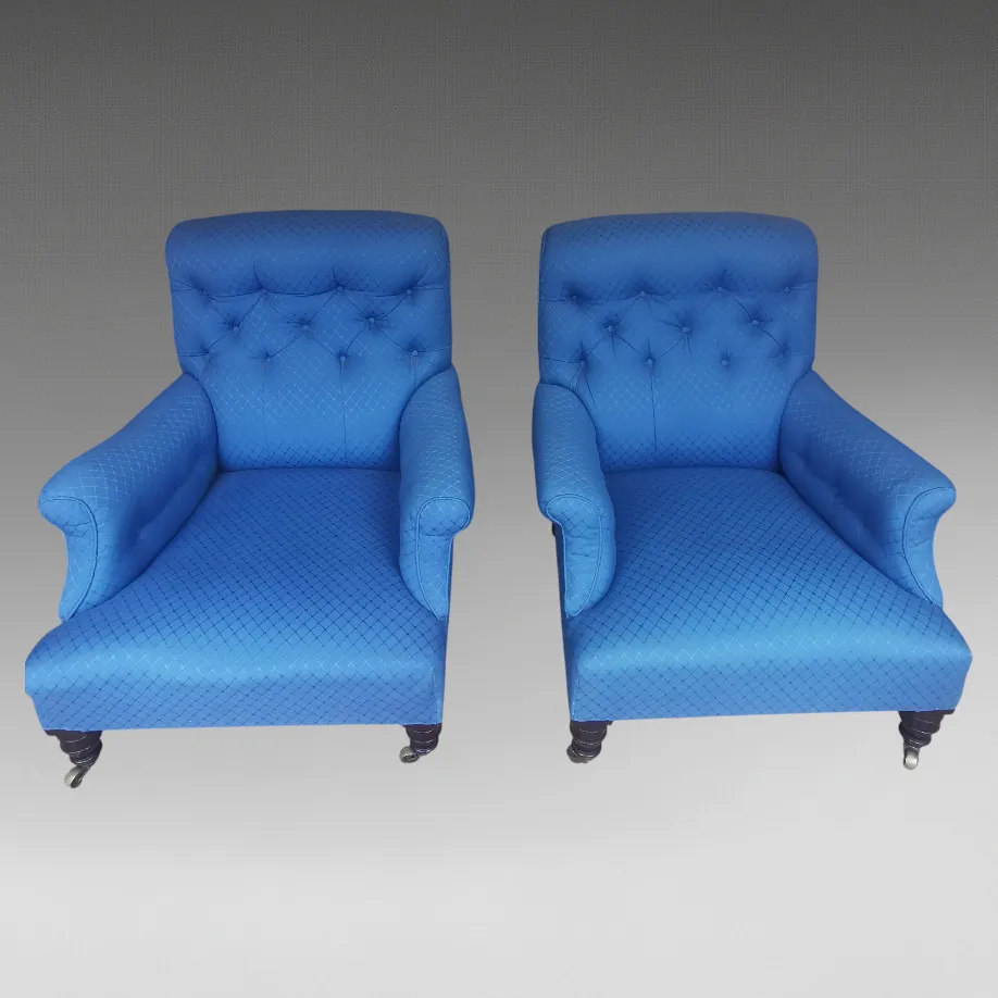 A Pair Of Late 19th Century Button Back ‘Howard’ Style Armchairs photo furniture