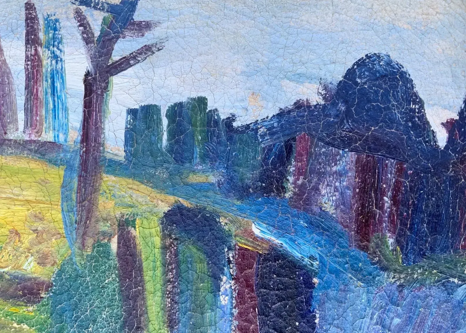 Modernist Vintage Oil Painting Landscape In Blue Signed By Wage Engstrom 1960s photo vintage