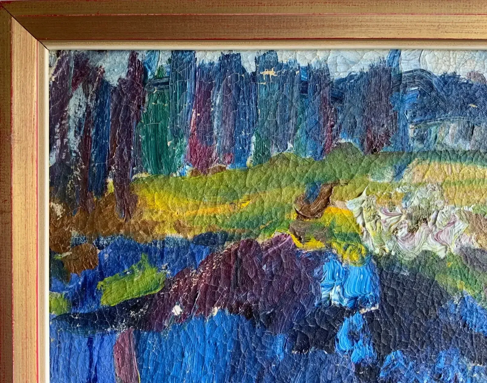 photo vintage Modernist Vintage Oil Painting Landscape In Blue Signed By Wage Engstrom 1960s