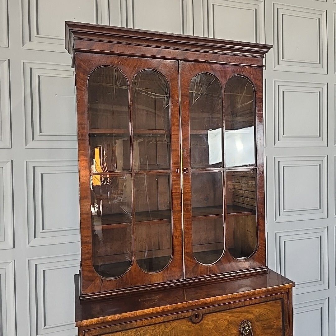 photo furniture Antique Mahogany Library Bookcase Glazed Cabinet Secretaire Writing Desk Drawers
