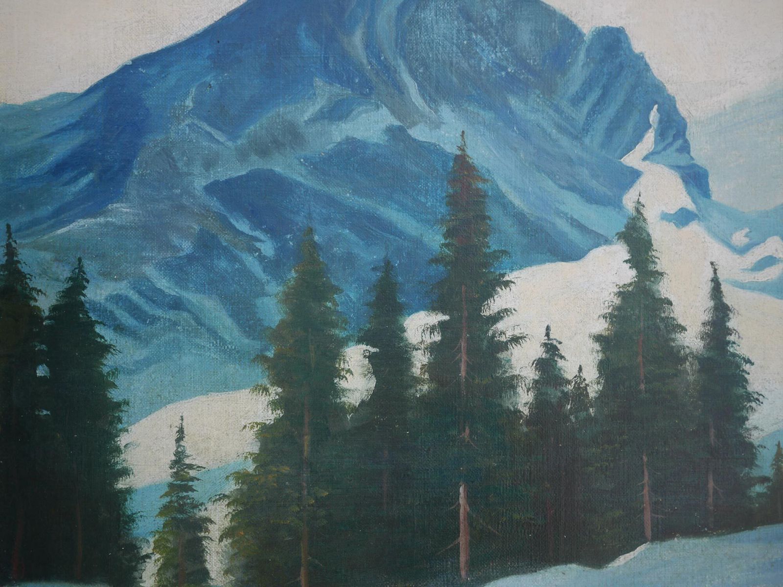 Antique Painting "Skiers In Garmisch, Alpspitze"   Early XX Century photo Art