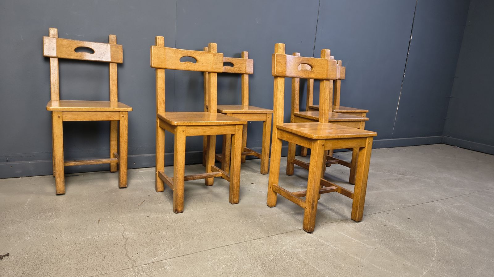 photo furniture Vintage Oak Brutalist Chairs, 1960s   Set Of 6