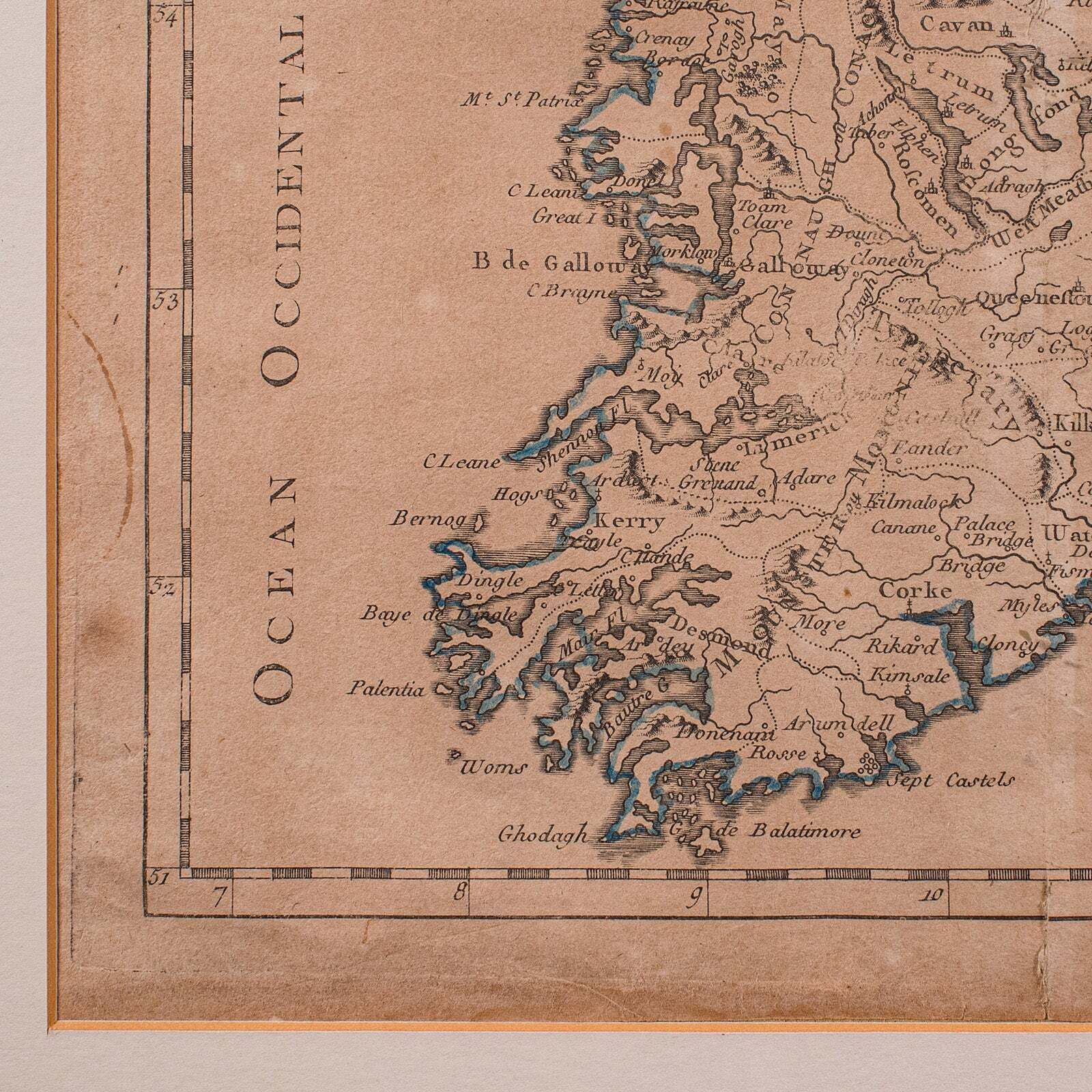 Antique Map Of Ireland, French, Framed Cartography, Eire, Georgian, Circa 1780 photo buy