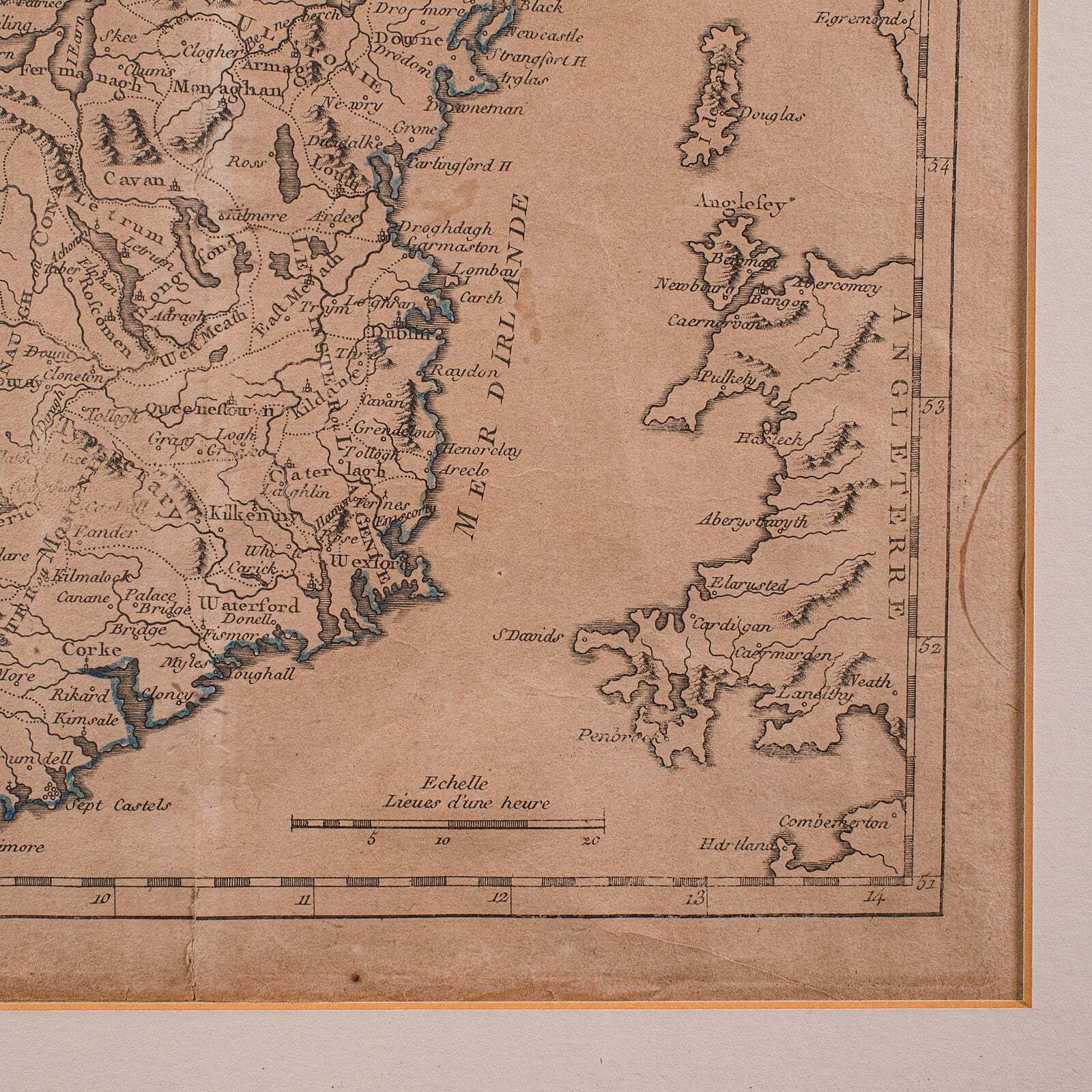 Antique Map Of Ireland, French, Framed Cartography, Eire, Georgian, Circa 1780 photo vintage