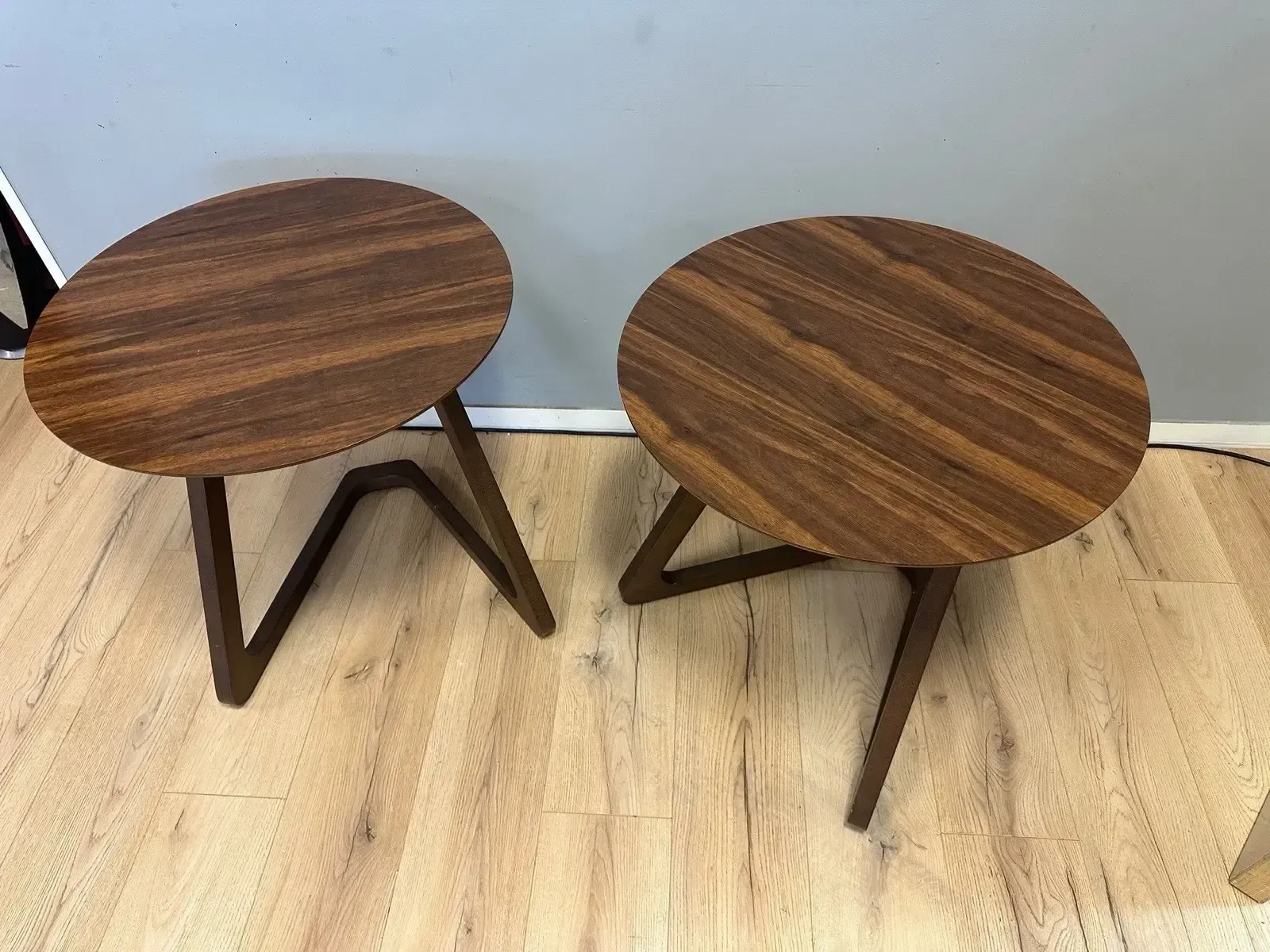 Pair Of Mid Century Modern Coffee Sidetable Walnut Effect Oval Retro Designer #1