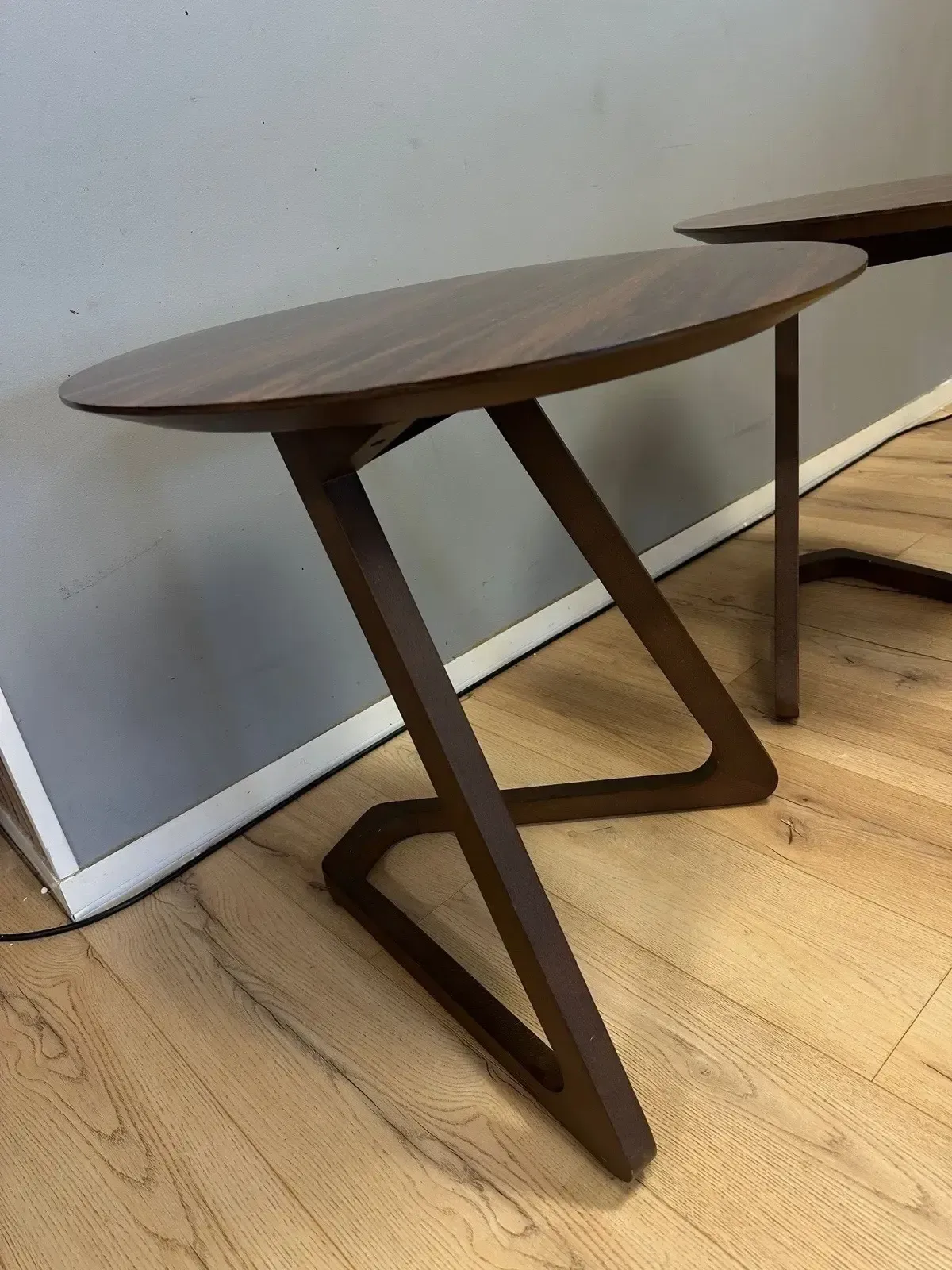 Pair Of Mid Century Modern Coffee Sidetable Walnut Effect Oval Retro Designer #1 photo buy