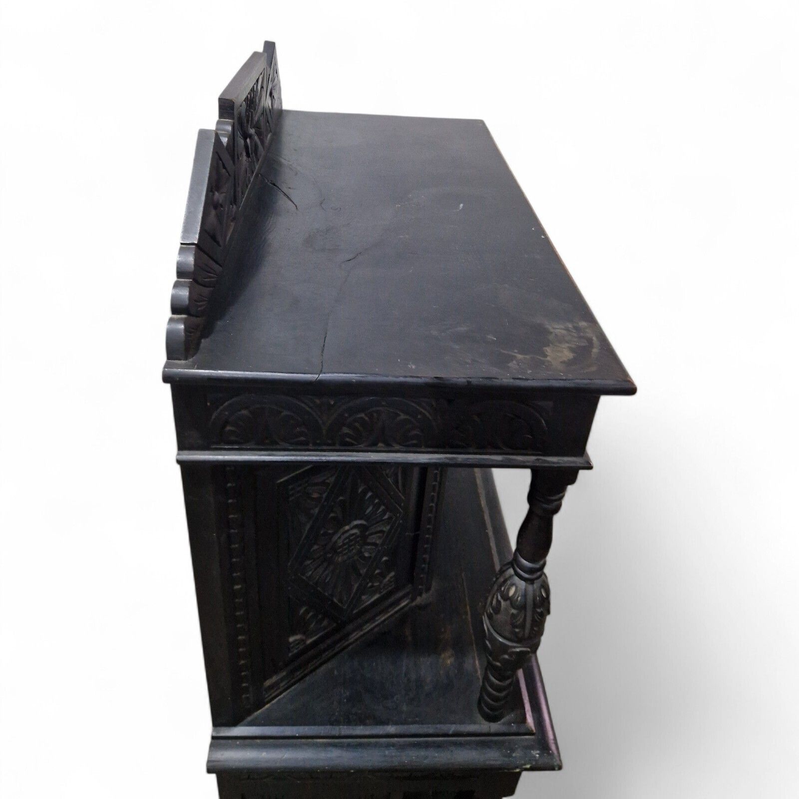 photo buy Antique Oak Court Cupboard   Heavily Carved Double Cupboard / Cabinet Ebonised