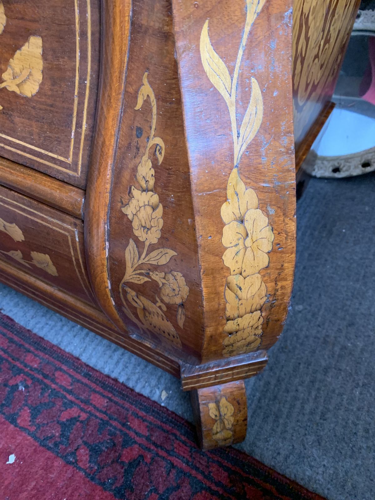 Furniture 20th Century Marquetry Bombe Chest Of Drawers photo