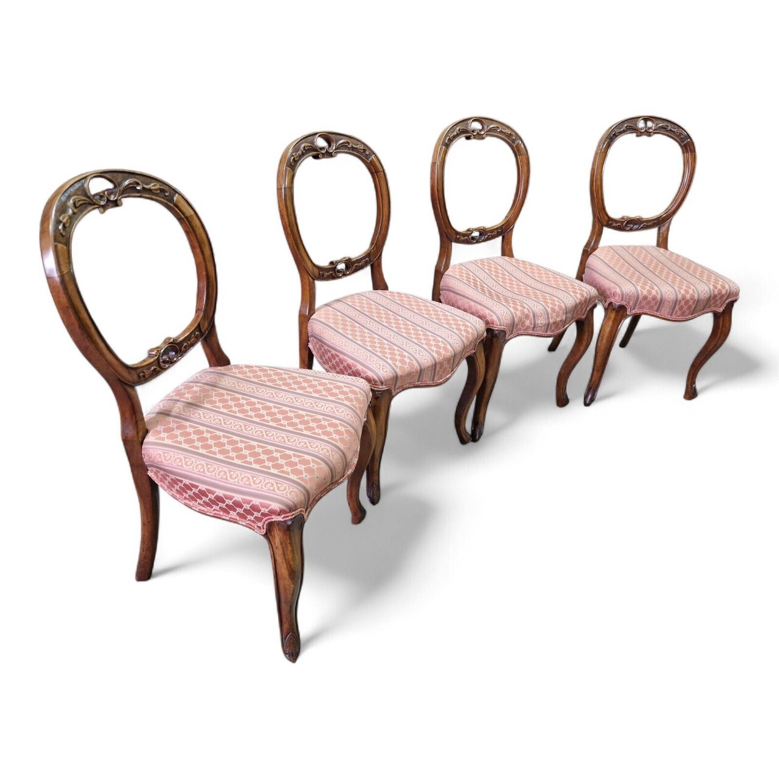 Victorian Walnut Balloon Back Chairs Set 4 Cabriole Legs Antique Carved Seating photo Furniture