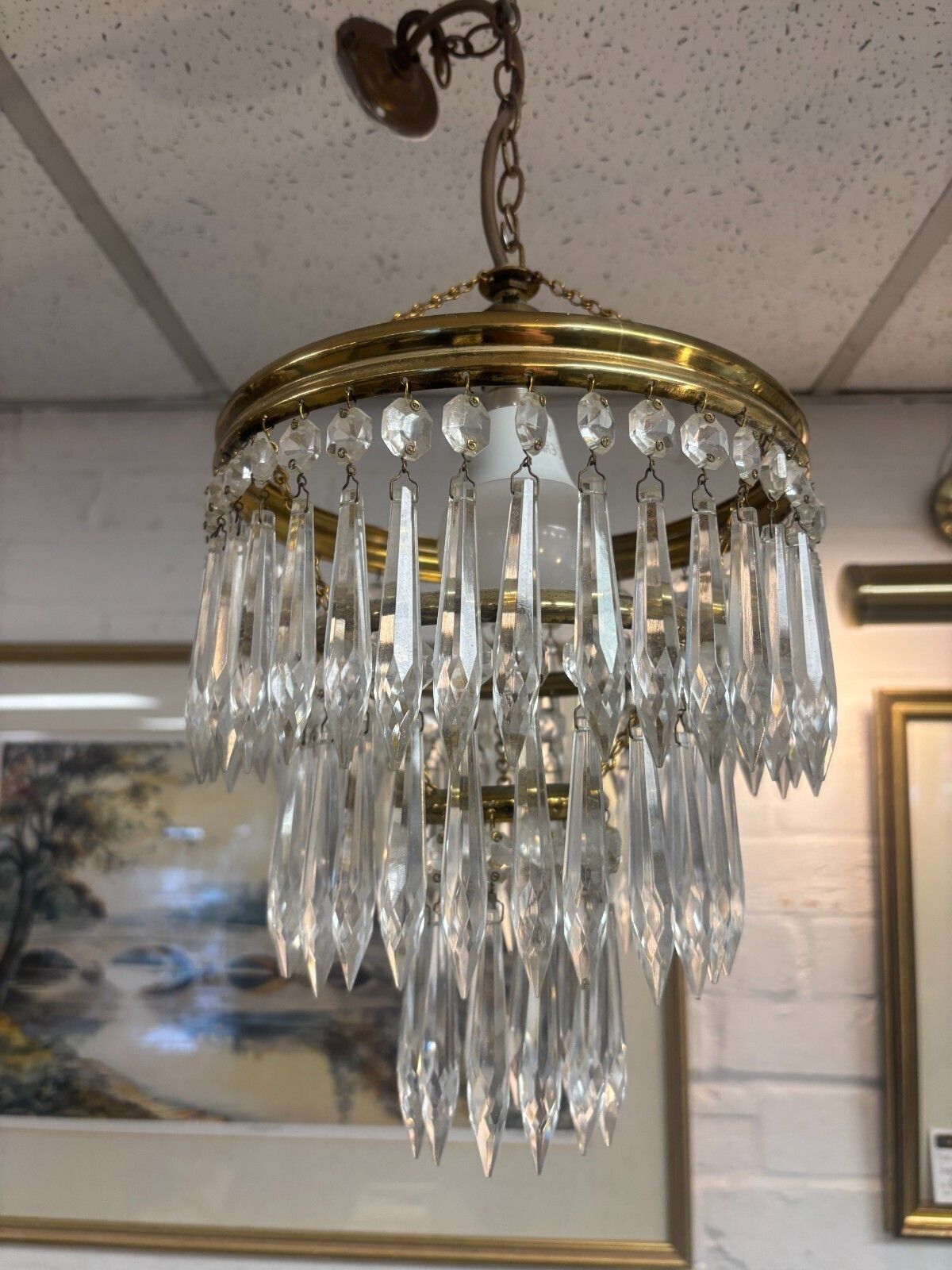 Pair Of 1970's French Style Three Tier Crystal Glass Spokes Chandeliers photo furniture