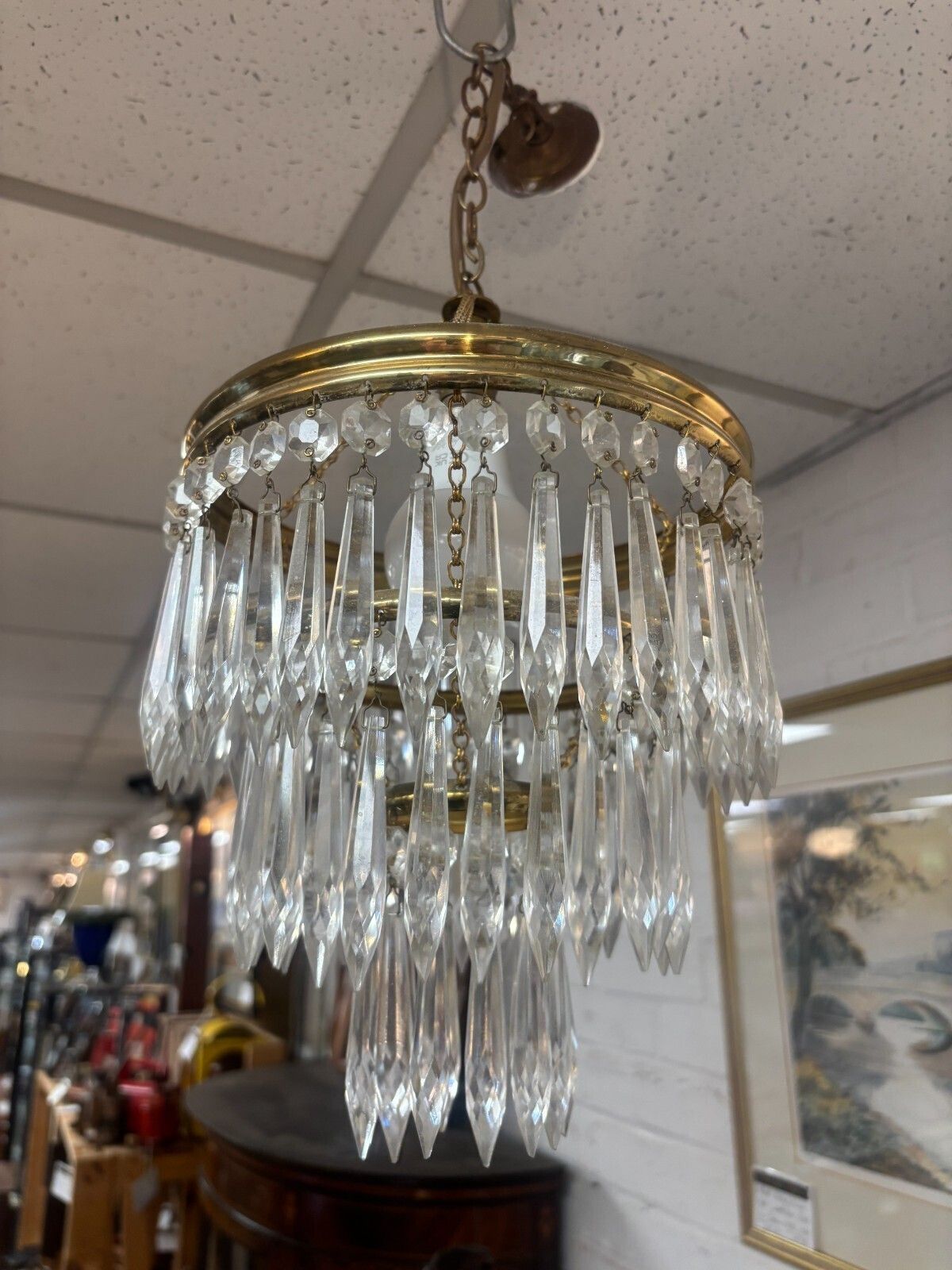 Pair Of 1970's French Style Three Tier Crystal Glass Spokes Chandeliers photo for sale