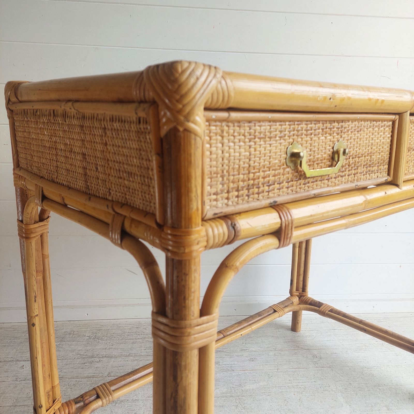 Mid Century Bamboo & Rattan Dressing Table Vintage Angraves Desk Console Table 70s photo 315.0