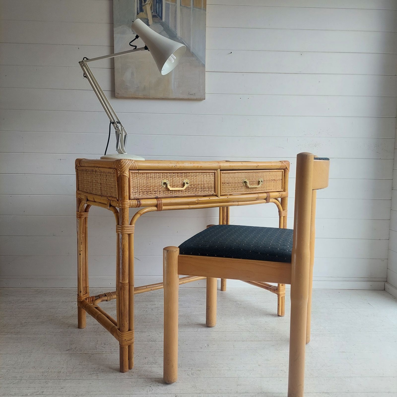 Mid Century Bamboo & Rattan Dressing Table Vintage Angraves Desk Console Table 70s photo buy