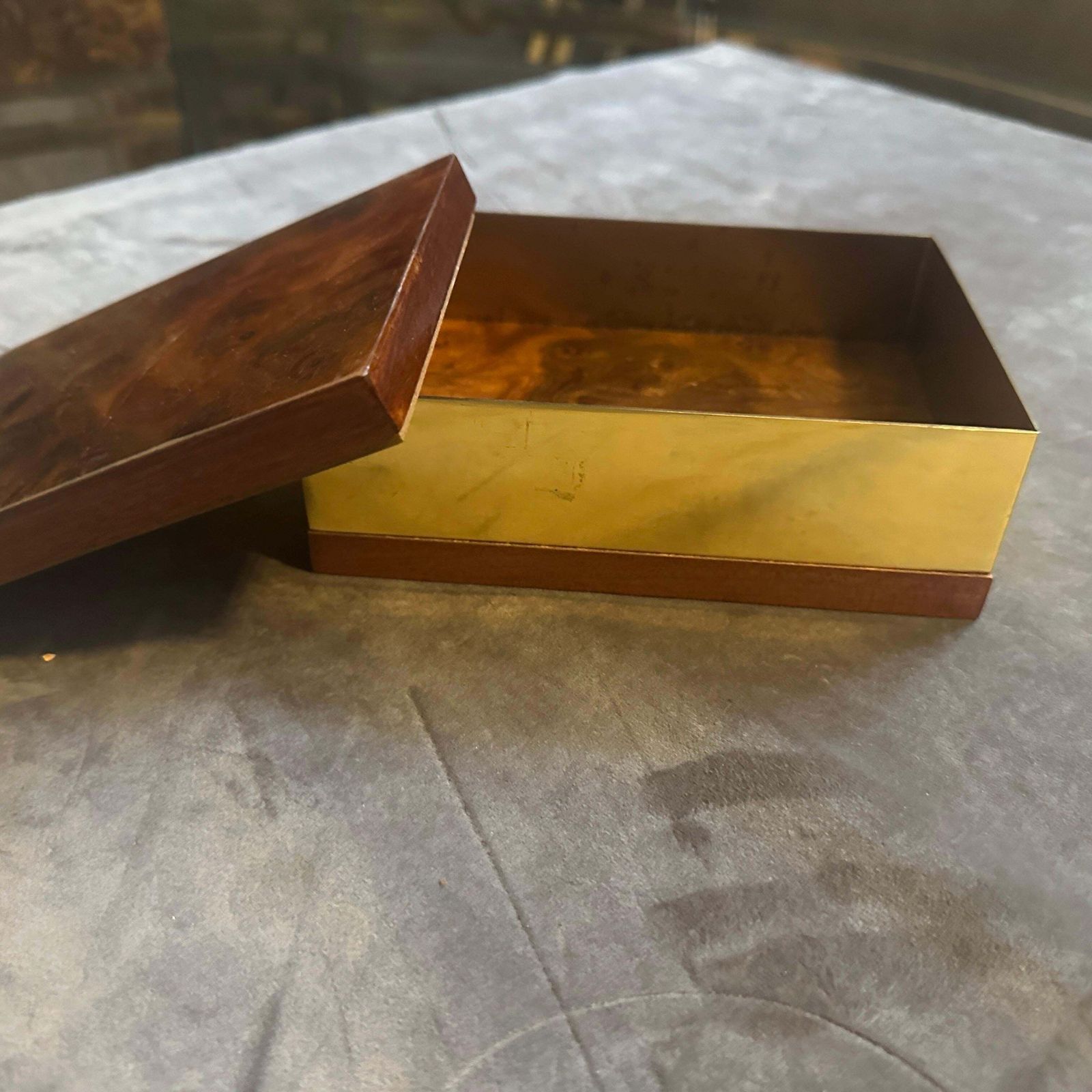 1970s Mid Century Modern Walnut Root And Gilt Metal Italian Luxury Box photo buy